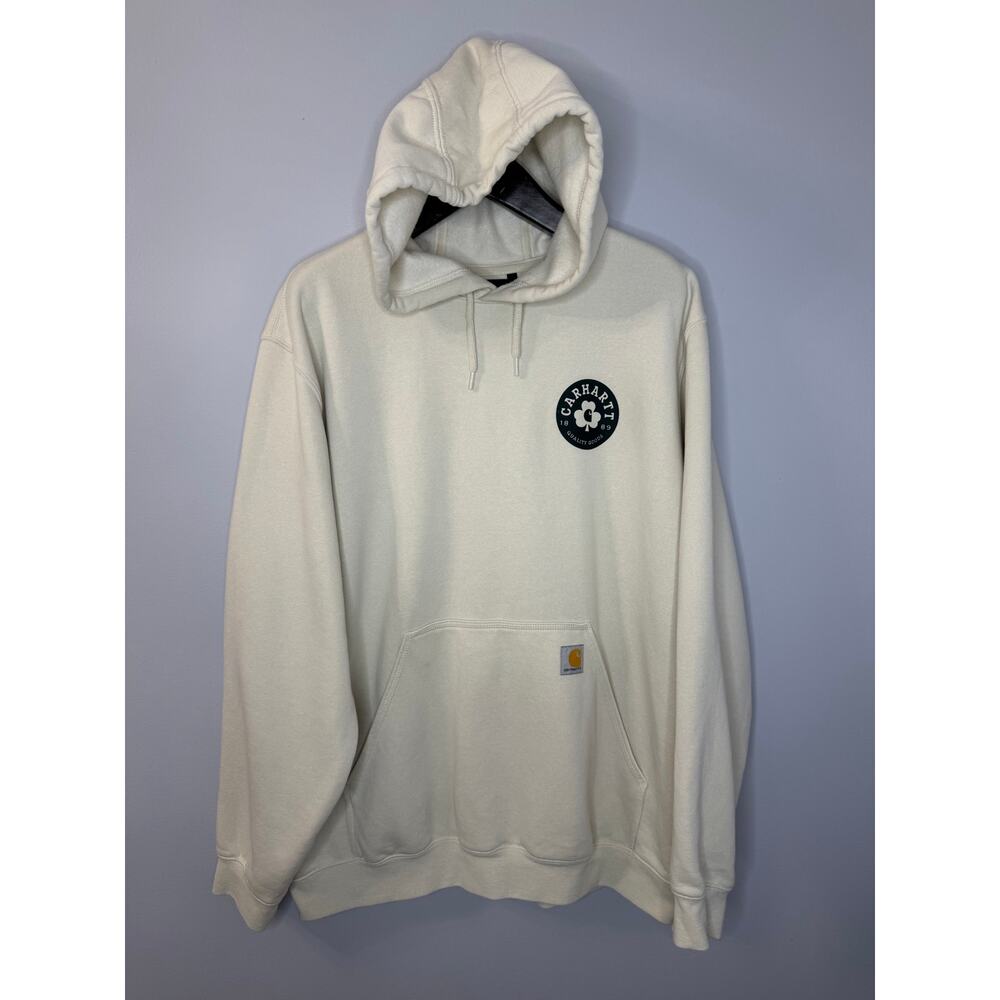 Carhartt Irish Shamrock St. Patricks Day Hoodie Sweatshirt Cream Mens XL